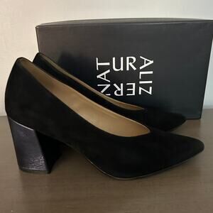 Naturalizer Hope Black Suede Dress Pump Block Heel Comfort Size 8.5 Wide